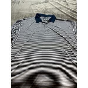 FJ Footjoy Golf Polo Mens 2XL XXL Blue White Performance Short Sleeve Shirt‎